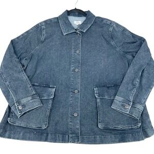 ME Oversized Denim Chore Jacket Women's Utility Workwear Patch Pockets 2X